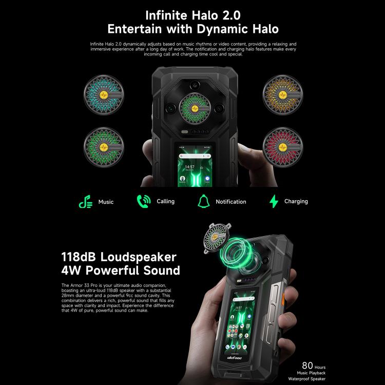 Teléfono robusto Ulefone Armor 33 Pro con 16 GB + 512 GB, visión nocturna, 5G, pantalla dual, Android 14, MediaTek Dimensity 7300X