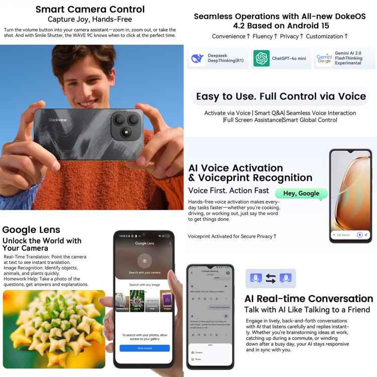 Blackview WAVE 9C, 4GB+128GB, 6.56 inch Android 15 Unisoc T603 SC9863A Octa Core