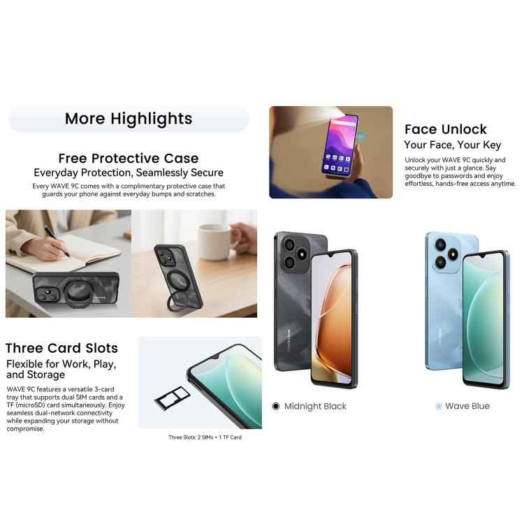 Blackview WAVE 9C, 4GB+64GB, 6.56 inch Android 15 Unisoc T603 SC9863A Octa Core