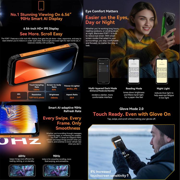 Blackview FORT 1, 6GB+256GB, 6.56 inch Android 15 Unisoc UMS9230E T615 Octa Core