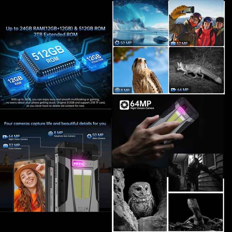 Unihertz 8849 Tank 4 5G Rugged Phone, 12GB+512GB,11,600 mAh battery, 6.78 inch Android 14 Dimensity 7300 Octa Core