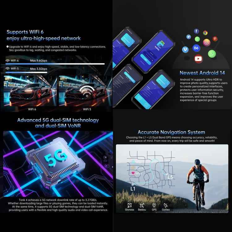 Unihertz 8849 Tank 4 5G Rugged Phone, 12GB+512GB,11,600 mAh battery, 6.78 inch Android 14 Dimensity 7300 Octa Core