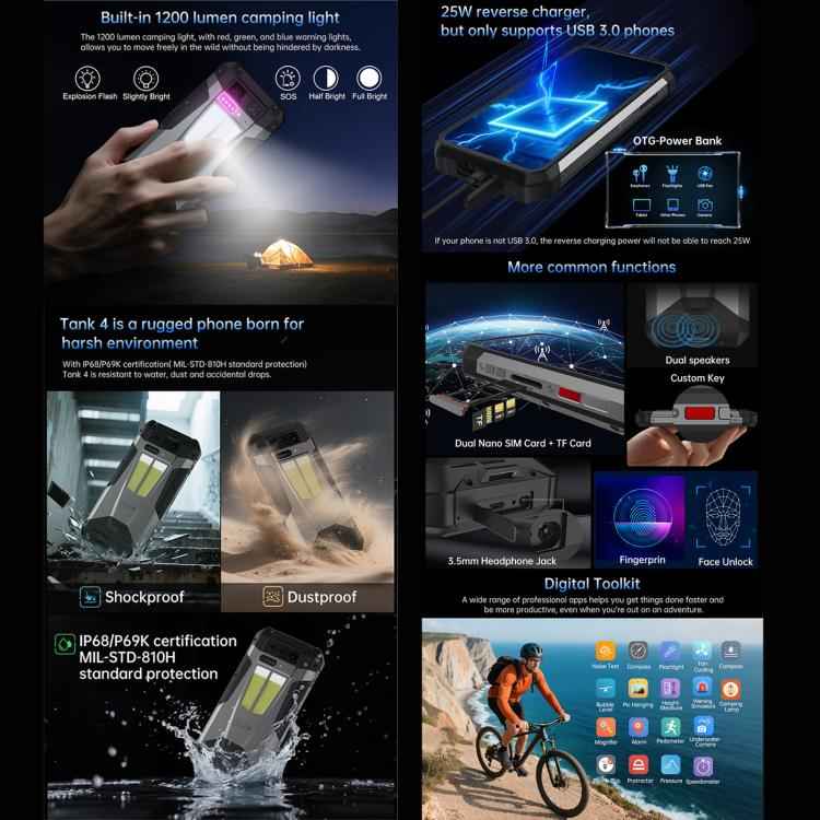 Unihertz 8849 Tank 4 5G Rugged Phone, 12GB+512GB,11,600 mAh battery, 6.78 inch Android 14 Dimensity 7300 Octa Core