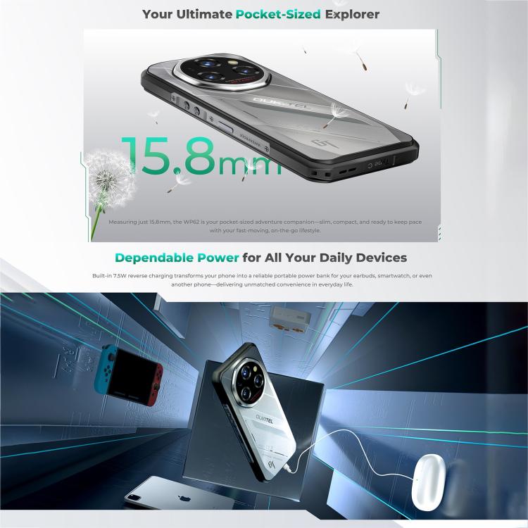 Oukitel WP62 Rugged Phone, 8GB+256GB, 108MP Camera, Fingerprint Identification, 6.6 inch Android 15 MediaTek Dimensity 7025 Octa Core, NFC, OTG, Network: 5G, 8GB+256GB