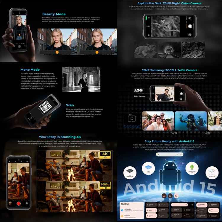 HOTWAV Hyper 8 Pro 5G, Rugged Phone, 12GB+512GB, 6.6 inch Android 15, Dimensity 7050 Octa Core