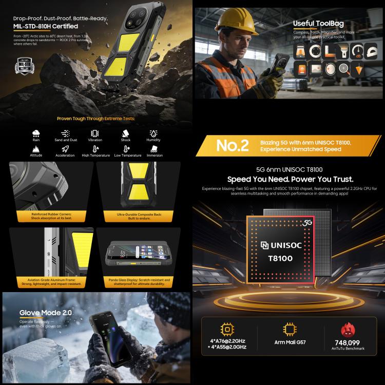 Blackview ROCK 2 Pro 5G Rugged Phone 8GB/256GB – Unisoc T8100, NFC, Android 16