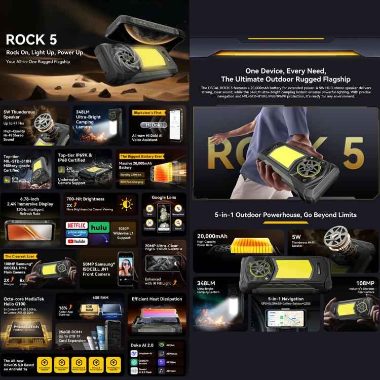 Blackview ROCK 5 4G Rugged Phone 6GB/256GB | Helio G100, Android 16, NFC