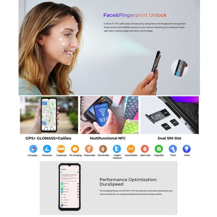 Teléfono robusto HOTWAV T7: 6 GB de RAM, 256 GB de almacenamiento, batería de 6280 mAh, pantalla de 6,6 pulgadas, Android 13 MT8788