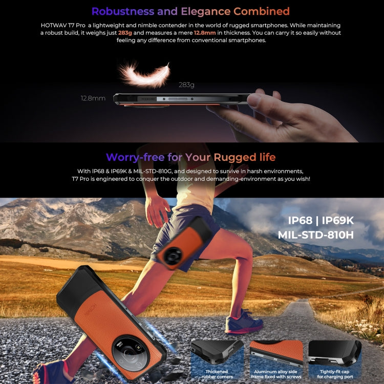 HOTWAV T7 Rugged Phone - 6GB RAM, 256GB Storage, 6280mAh Battery, 6.6 Inch Display, Android 13 MT8788