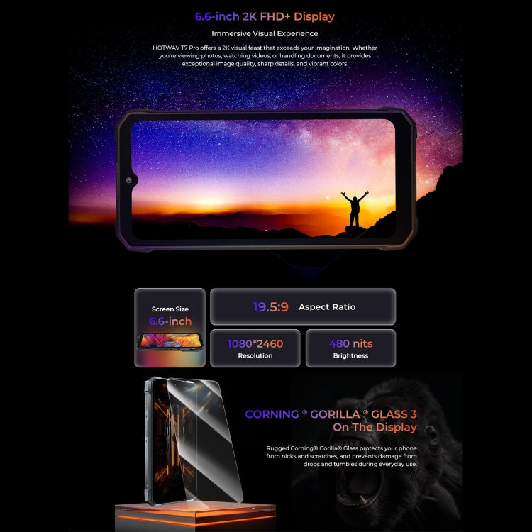 Teléfono robusto HOTWAV T7: 6 GB de RAM, 256 GB de almacenamiento, batería de 6280 mAh, pantalla de 6,6 pulgadas, Android 13 MT8788