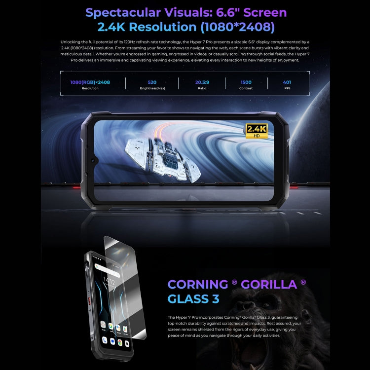 HOTWAV Hyper 7 Pro Rugged Phone - 16GB RAM, 256GB Storage, 10800mAh Battery, 6.6" Android 14, MediaTek Dimensity 7050, 5G Connectivity, OTG, NFC for Ultimate Durability