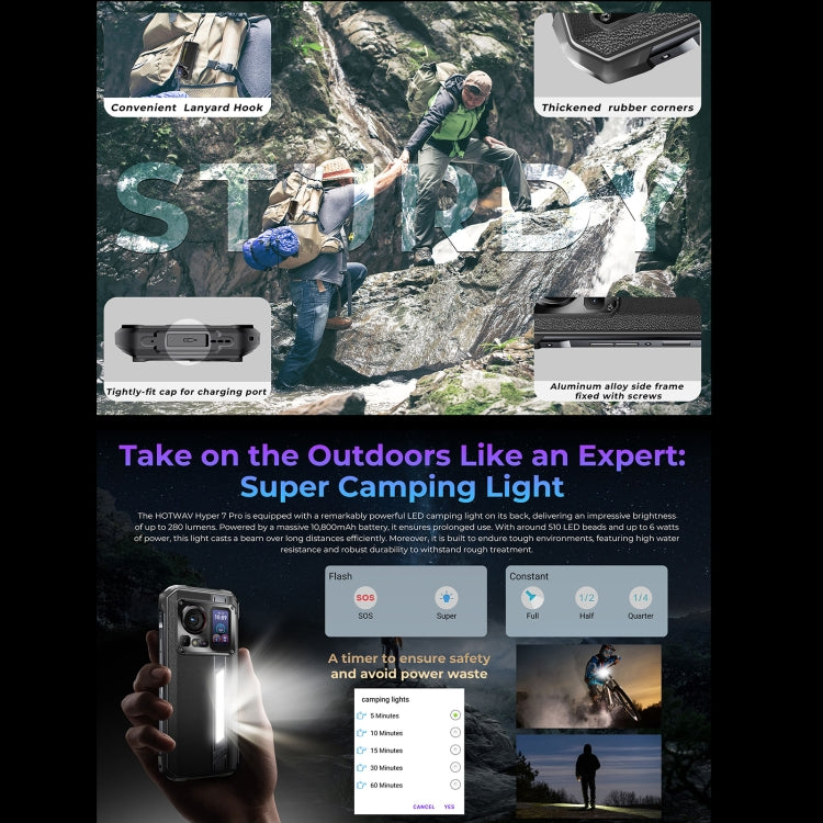 HOTWAV Hyper 7 Pro Rugged Phone - 16GB RAM, 256GB Storage, 10800mAh Battery, 6.6" Android 14, MediaTek Dimensity 7050, 5G Connectivity, OTG, NFC for Ultimate Durability
