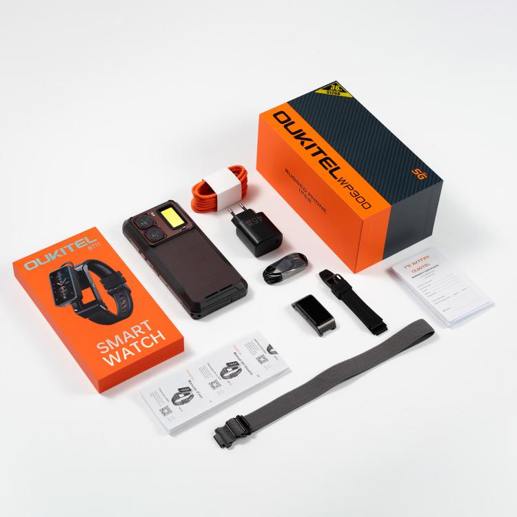 Teléfono robusto Oukitel WP300 5G con reloj, 12 GB + 512 GB, pantalla de 6,8 pulgadas, Android 15, MediaTek Dimensity 7050 Octa Core, NFC, OTG