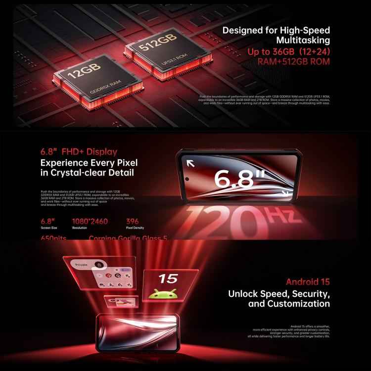 Oukitel WP300 5G Rugged Phone with Watch, 12GB+512GB, 6.8 inch Android 15 MediaTek Dimensity 7050 Octa Core, NFC, OTG