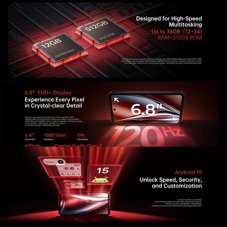 Oukitel WP300 5G Rugged Phone with Watch, 12GB+512GB, 6.8 inch Android 15 MediaTek Dimensity 7050 Octa Core, NFC, OTG