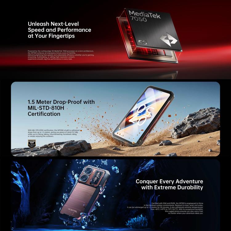 Oukitel WP300 5G Rugged Phone with Watch, 12GB+512GB, 6.8 inch Android 15 MediaTek Dimensity 7050 Octa Core, NFC, OTG