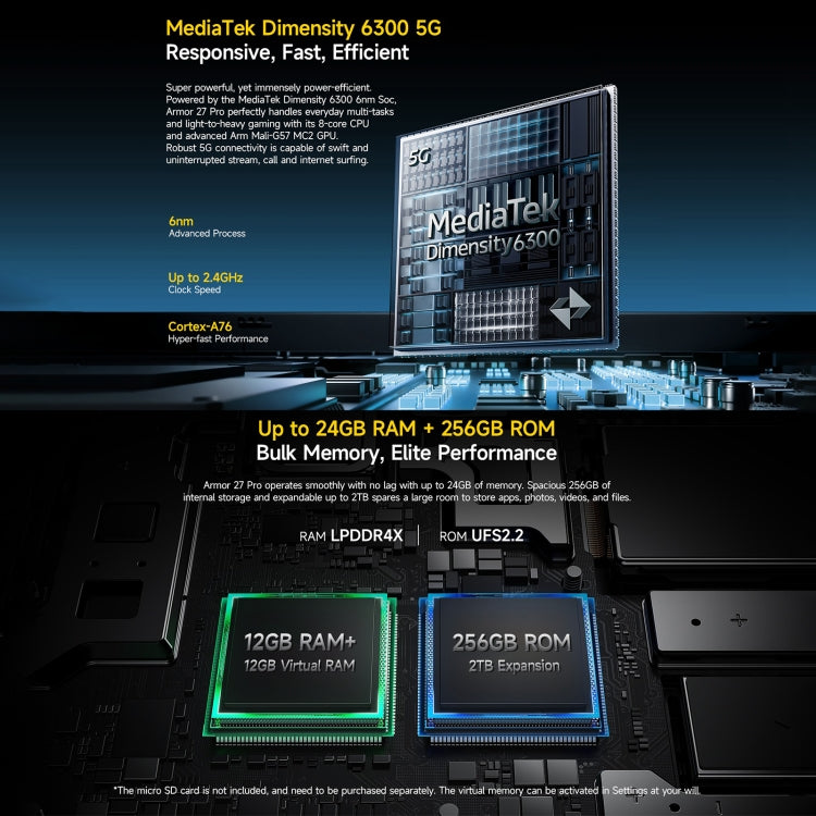 Ulefone Armor 27 Pro Rugged Phone, 12GB+256GB, Night Vision, 10600mAh, 6.78 inch Android 14 MediaTek Dimensity 6300 Octa Core