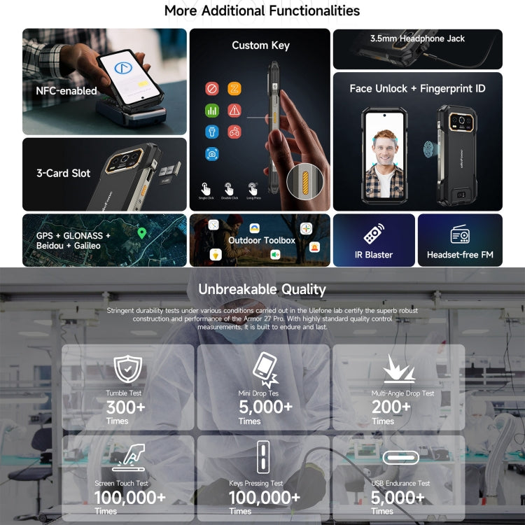 Ulefone Armor 27 Pro Rugged Phone, 12GB+256GB, Night Vision, 10600mAh, 6.78 inch Android 14 MediaTek Dimensity 6300 Octa Core