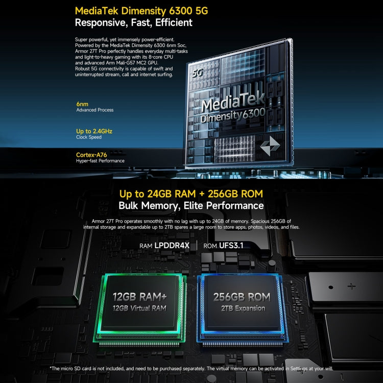 Ulefone Armor 27T Pro Rugged Phone with Thermal Imaging, 12GB RAM, 256GB Storage, Night Vision, 10600mAh Battery, 6.78-inch Display, Android 14, 5G Network, NFC, MediaTek Dimensity 6300