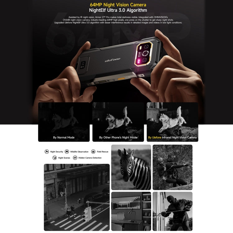 Ulefone Armor 27T Pro Rugged Phone with Thermal Imaging, 12GB RAM, 256GB Storage, Night Vision, 10600mAh Battery, 6.78-inch Display, Android 14, 5G Network, NFC, MediaTek Dimensity 6300