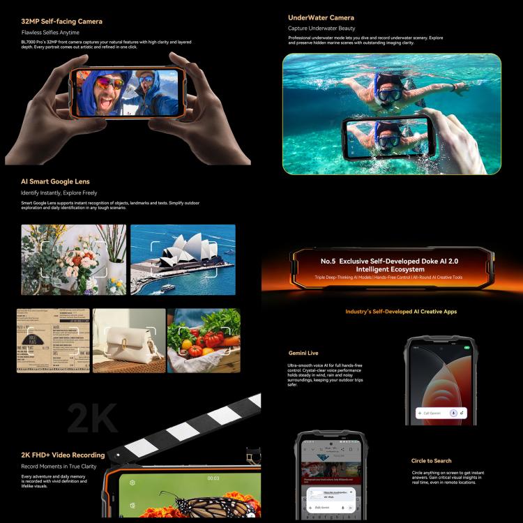 Blackview BL7000 Rugged Phone - 8GB+256GB, 6.78" Android 15, MediaTek Dimensity 6300, 5G, NFC, OTG