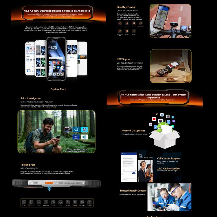 Blackview BL7000 Rugged Phone - 8GB+256GB, 6.78" Android 15, MediaTek Dimensity 6300, 5G, NFC, OTG