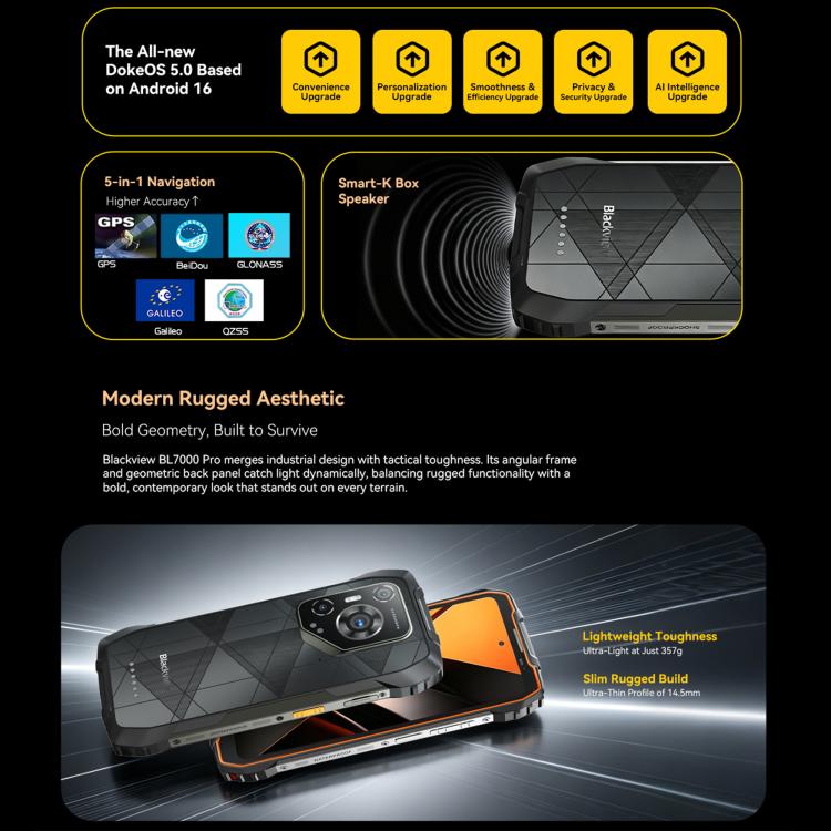 Blackview BL7000 Rugged Phone - 8GB+256GB, 6.78" Android 15, MediaTek Dimensity 6300, 5G, NFC, OTG