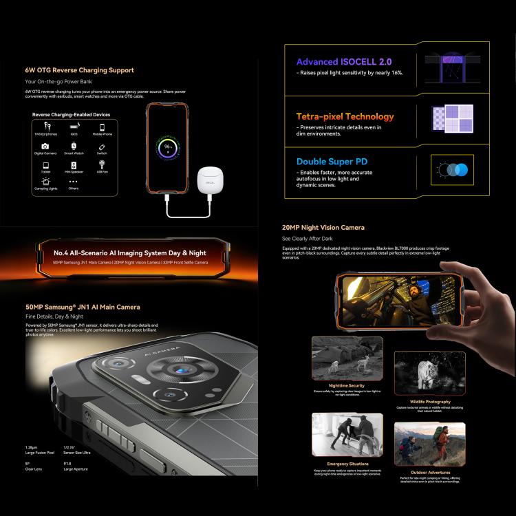 Blackview BL7000 Rugged Phone - 8GB+256GB, 6.78" Android 15, MediaTek Dimensity 6300, 5G, NFC, OTG
