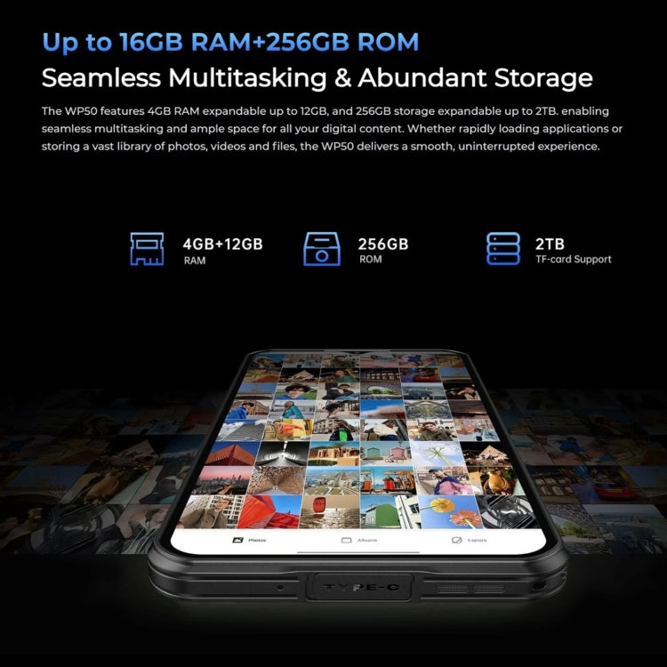Oukitel WP50 Rugged 5G Phone - 4GB RAM, 256GB Storage, 6.6" Display, Android 14, MediaTek Dimensity 6100+, NFC, 5G Network