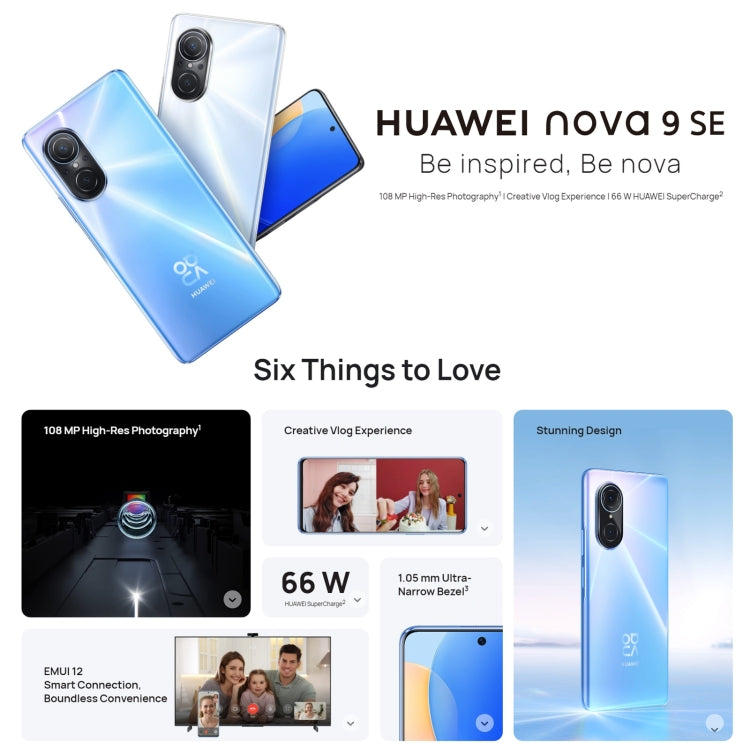 HUAWEI Nova 9 SE 4G Quad Back Cameras, Side Fingerprint Identification, 6.78 inch HarmonyOS 2.0.1 Qualcomm Snapdragon 680 Octa Core up to 2.4GHz, Network: 4G, 8GB+128GB