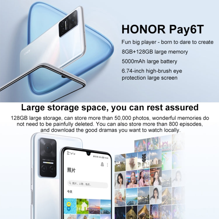 HONOR Play6T Triple Back Cameras, Side Fingerprint Identification, 5000mAh Battery, 6.74 inch Magic UI 5.0 (Android 11) MediaTek Dimensity 700 Octa Core up to 2.2GHz, Network: 5G, OTG, Not Support Google Play, 8GB+128GB