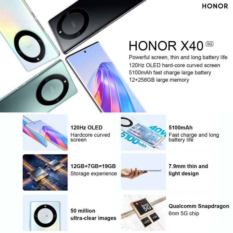 HONOR X40 5G Dual Back Cameras, Screen Fingerprint Identification, 5100mAh Battery, 6.67 inch Magic UI 6.1 / Android 12 Snapdragon 695 Octa Core up to 2.2GHz, Network: 5G, 8GB+128GB