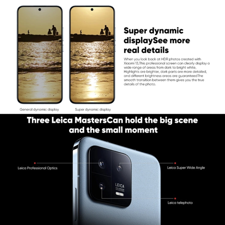 XIAOMI 13Triple Back Cameras, 6.36 inch In-screen Fingerprint Identification MIUI 14 Qualcomm Snapdragon 8 Gen 2 Octa Core up to 3.2GHz, Network: 5G, NFC, Wireless Charging Function, Xiaomi 13 12GB+256GB