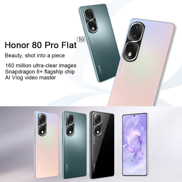 HONOR 80 Pro Flat 5G Triple Back Cameras, Screen Fingerprint Identification, 6.67 inch Magic UI 7.0 Qualcomm Snapdragon 8+ Gen1 Octa Core up to 3.0GHz, Network: 5G, OTG, NFC, Not Support Google Play, Honor 80 Pro Flat 5G, 12GB+256GB