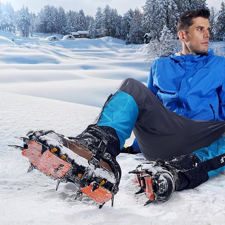 Aotu AT8701 One Pair 10 Teeth Anti-Slip Ice Gripper Snow Climbing Shoes Covers, 10 Teeth Orange, 10 Teeth Yellow - LYDARZ