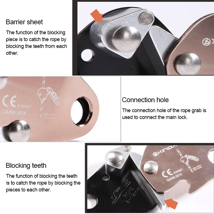 XINDA EN567 Outdoor Rock Climbing Aerial Work Anti-fall Rope Gripper for 8-13mm Diameter Rope - LYDARZ