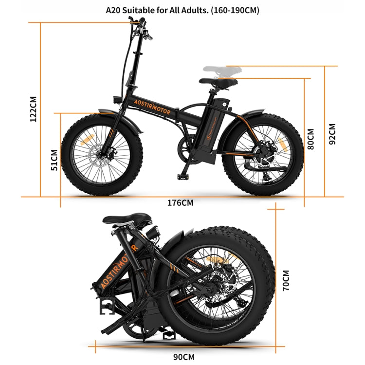 500W 36V 13AH Foldable E-Bike for Adults - 20'' Tires, Orange/Black - LYDARZ