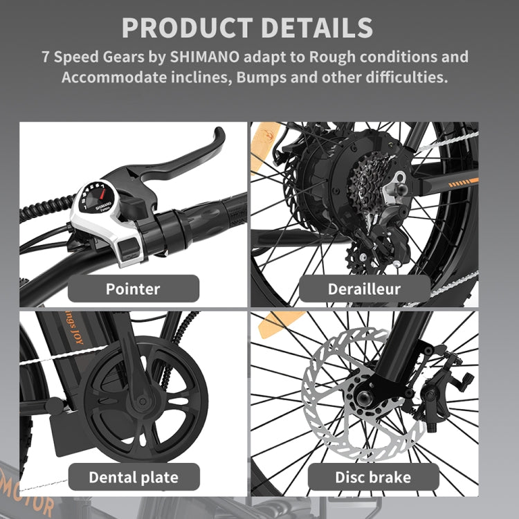 500W 36V 13AH Foldable E-Bike for Adults - 20'' Tires, Orange/Black - LYDARZ