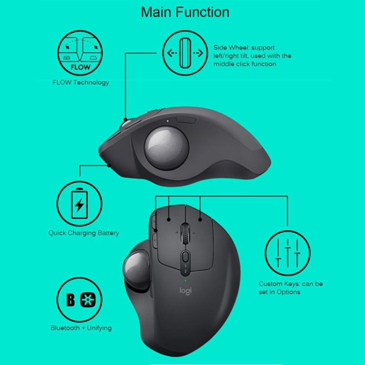 Logitech MX ERGO 440DPI Bluetooth + Unifying Dual-mode Wireless Trackball Optical Mouse - LYDARZ