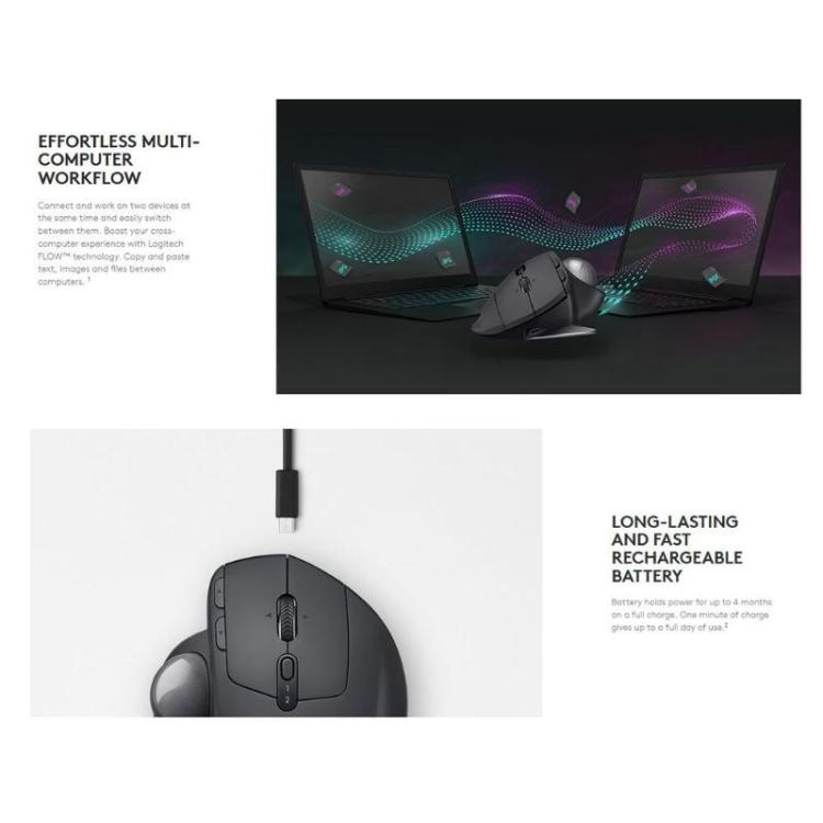 Ratón trackball Logitech MX ERGO: ratón óptico inalámbrico de modo dual Bluetooth y Unifying de 440 ppp