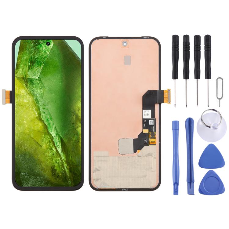 Pantalla LCD original para Google Pixel 8A GKV4X G6GPR G8HHN, ensamblaje completo con marco y cable flexible para lector de huellas dactilares.