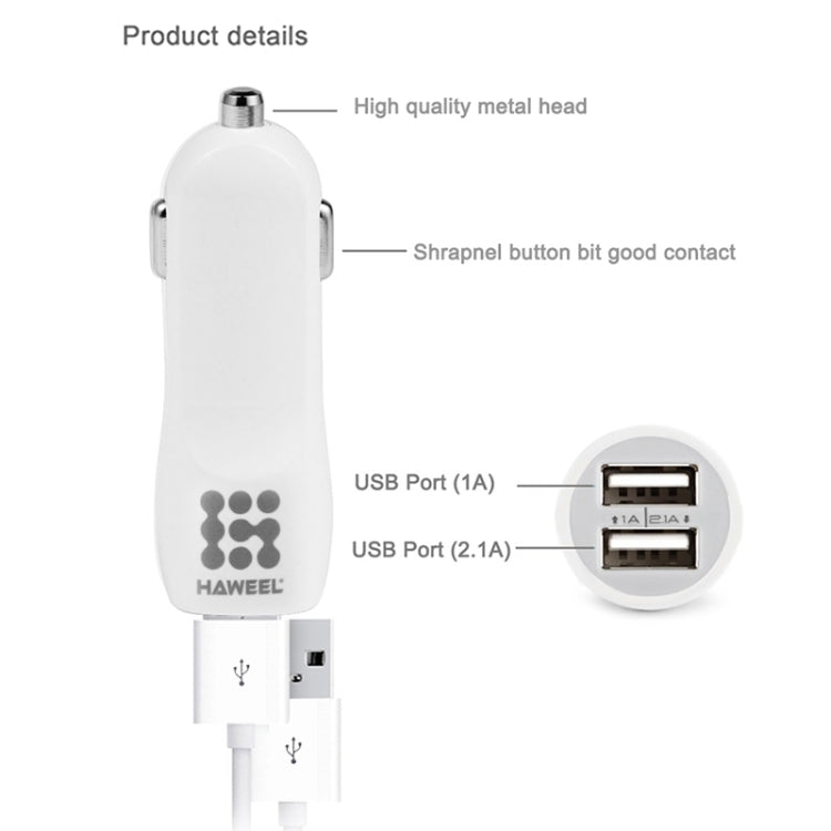 HAWEEL High Quality 2.1A + 1A Dual USB Ports Car Charger - LYDARZ