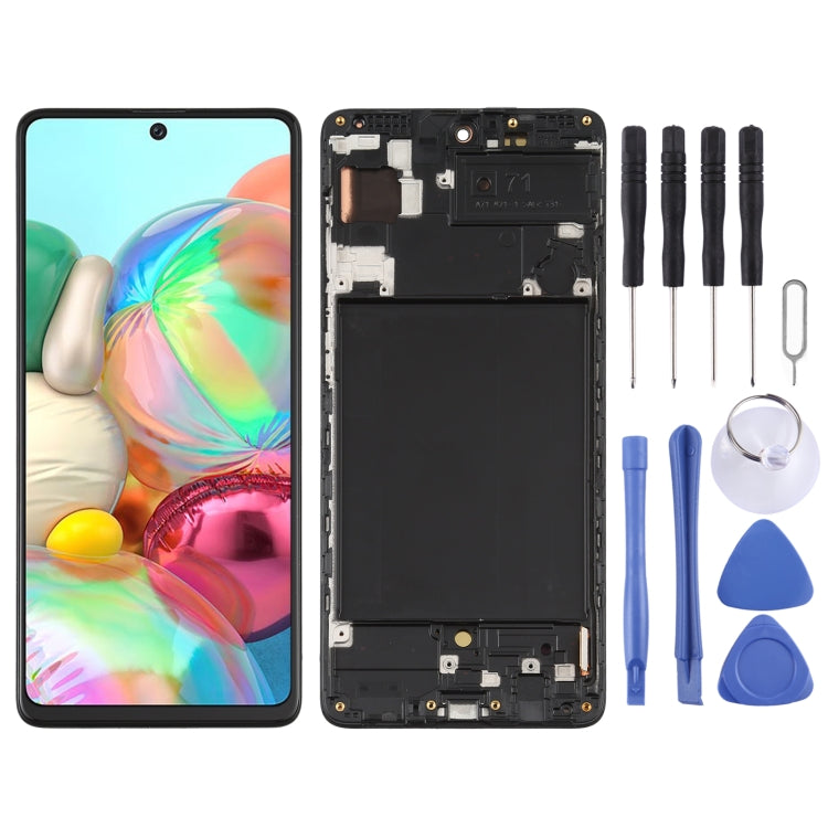 Original Super AMOLED Material LCD Screen and Digitizer Full Assembly with Frame for Samsung Galaxy A71(Original with Frame)