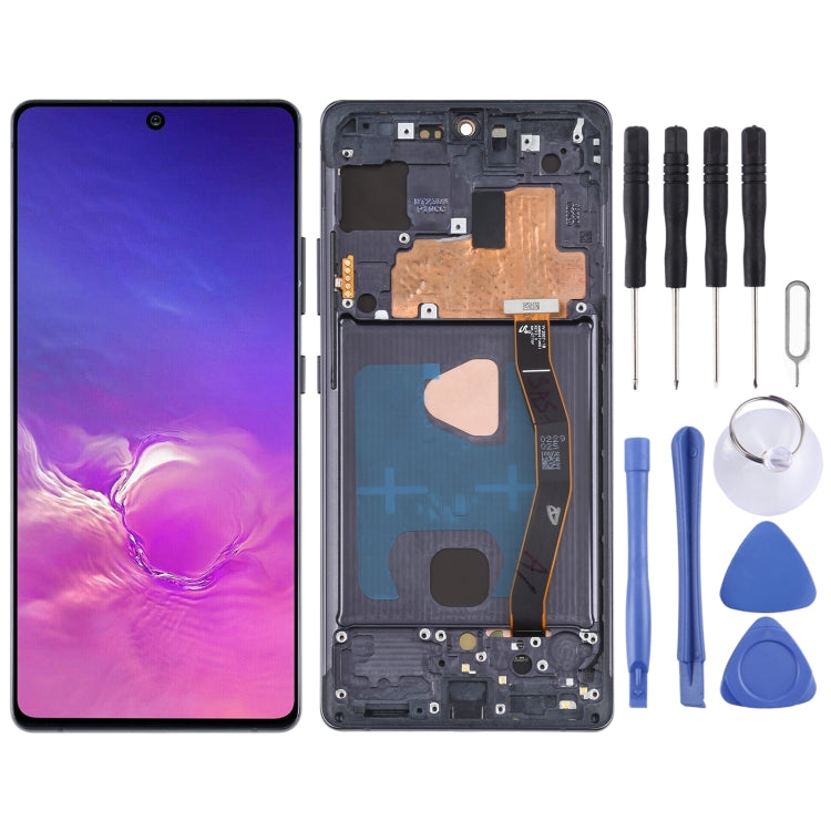 Original Super AMOLED Material LCD Screen and Digitizer Full Assembly with Frame for Galaxy S10 Lite(Frame )