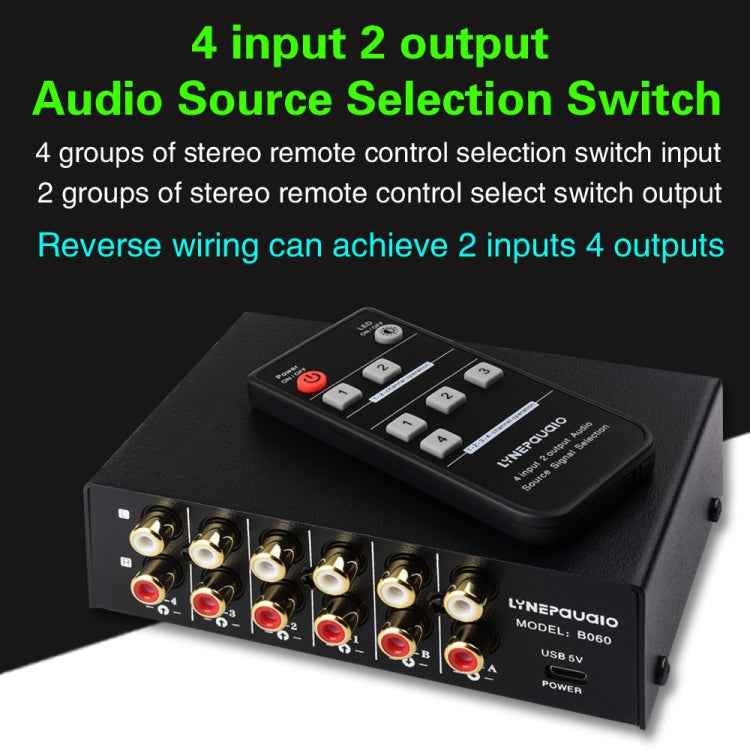 4-In 2-Out / 2-In 4-Out RCA Audio Selector Switch with Remote Control