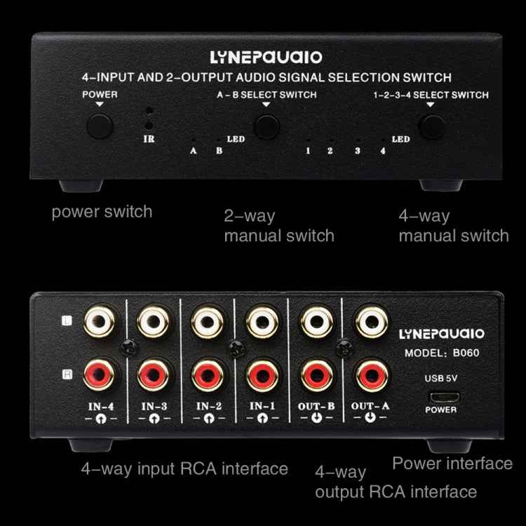 4-In 2-Out / 2-In 4-Out RCA Audio Selector Switch with Remote Control