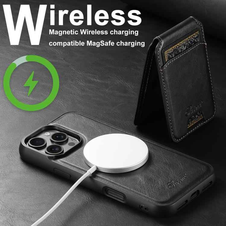 Suteni H15 MagSafe Oil Eax Leather Detachable Wallet Back Phone Case