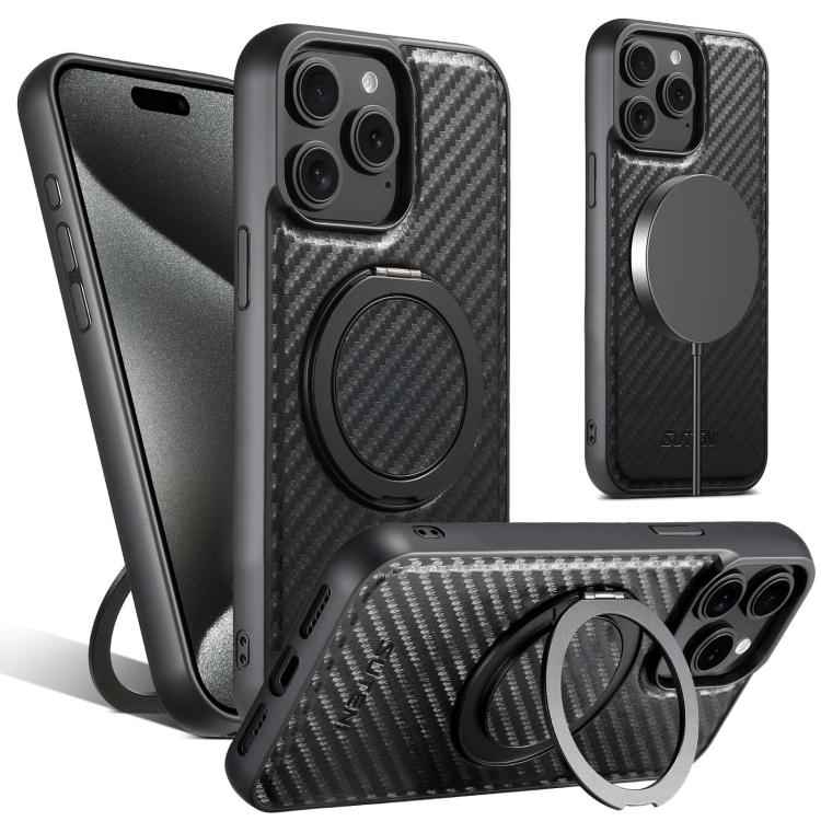 Suteni G3 Carbon Fiber Leather 360 Rotation Holder MagSafe Phone Case