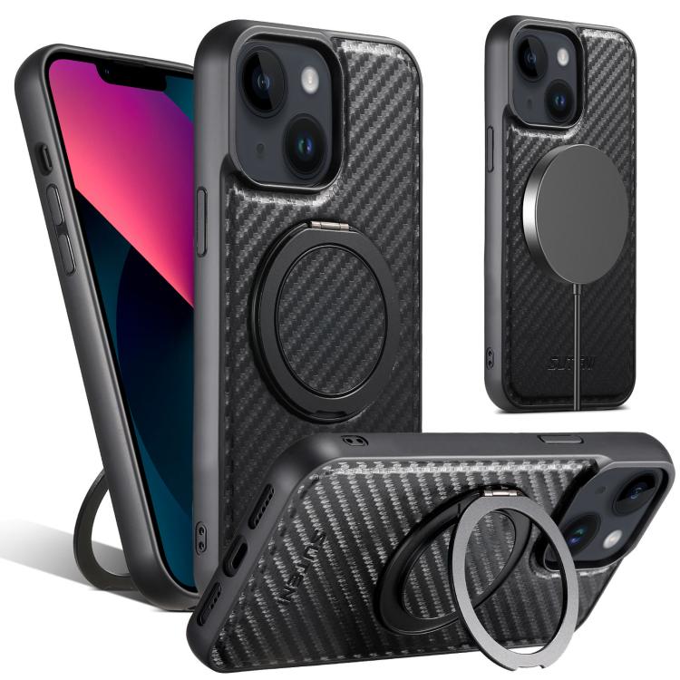Suteni G3 Carbon Fiber Leather 360 Rotation Holder MagSafe Phone Case