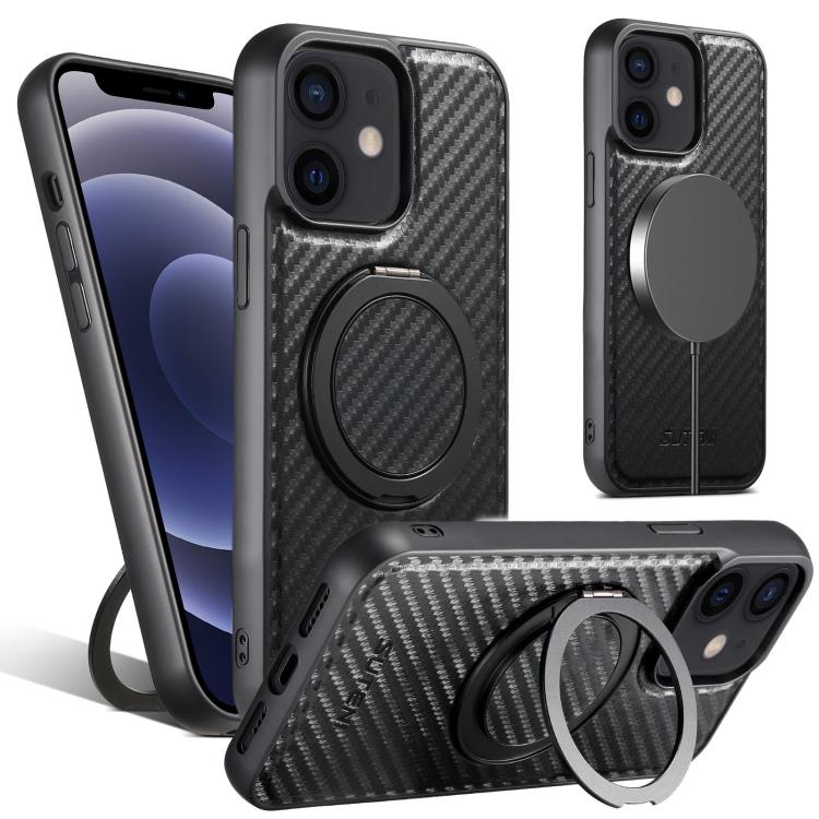 Suteni G3 Carbon Fiber Leather 360 Rotation Holder MagSafe Phone Case